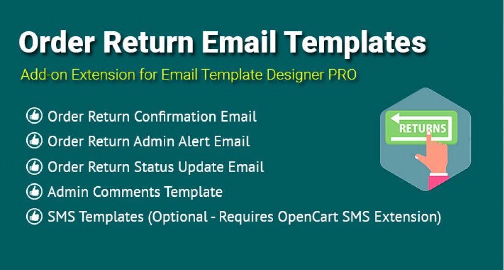 E-Mail-Vorlagen für E-Commerce-Benachrichtigungen. E-Mail-Bestellvorlagen für Rücksendungen. Galaxynet-Erweiterungen OpenCart.
