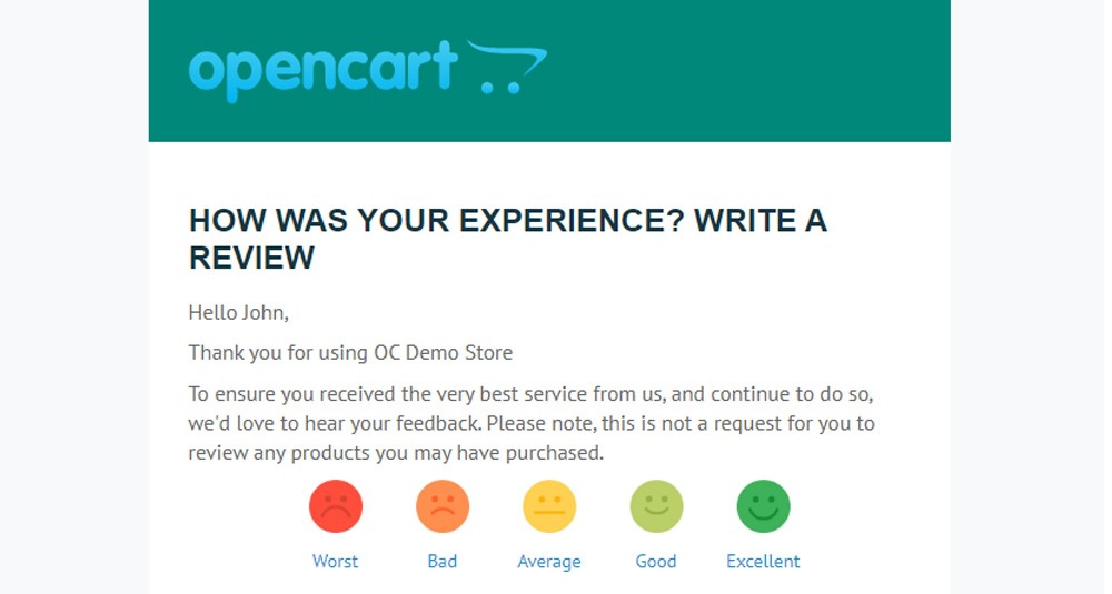 Automatisierte E-Mail-Anfrage nach dem Kauf des Produkts, OpenCart-Erweiterungen.